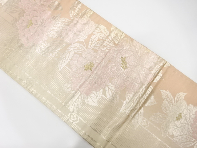 JAPANESE KIMONO / ANTIQUE FUKURO OBI / SILK / WOVEN PEONY